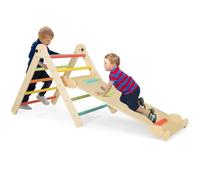 GYMAX Triangolo da Arrampicata per Bambini, 4 in 1 Set Arrampicata con Scivolo Pieghevole, Arco di Arrampicata a Scala, Triangolo di Gioco in Legno per Arrampicata, per Bambini 3 Anno+ (Colorato)