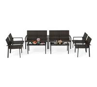 GYMAXSet di Mobili da Giardino, Set di Tavolo e Sedie in Rattan, Set di 4 Pezzi con 2 Sedie, 1 Divanetto, 1 Tavolino da Caffè, per Balcone, Bordo piscina, Cortile (Marrone)