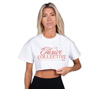 GymBeam Crop top donna oversize in cotone Thrive bianco a manica corta