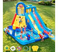 GYMMAL Castello Gonfiabile per Bambini con Parete d'Arrampicata, Doppio Scivolo e Scivolo Acquatico - Giochi da Esterno per Bambini 3-12 Anni (4x3,6x2,6m)