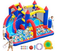 GYMMALL Castello Gonfiabile per Bambini con Scivolo, trampolino, parete da arrampicata, sacco da box, tiro a segno e vasca per palline per interno ed esterno, 366x310x210 CM