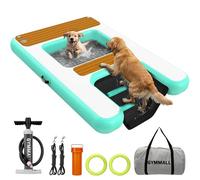 GYMMALL Rampa per Cani per Accesso all'Acqua Ottimizzata 170 x 120 cm, 2 in 1 Piattaforma Acquatica Gonfiabile per Cani, Portata Fino a 150 kg, Adatta per Pontili, Barche e Piscine