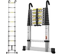 gymount Scala Telescopica 3,2 m Scala Telescopica in Alluminio, con Barra Stabilizzatrice e Ganci Staccabili, Scala Pieghevole Portatile Adatto per riparazioni domestiche, 11 Gradino, Carico 150 KG