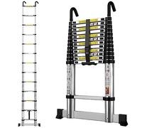 gymount Scala Telescopica 3,8 m Scala Telescopica in Alluminio, con Barra Stabilizzatrice e Ganci Staccabili, Scala Pieghevole Portatile Adatto per riparazioni domestiche, 13 Gradino, Carico 150 KG