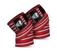 Gymreapers Fasce per ginocchia (coppia) con cinturino per squat, sollevamento pesi, powerlifting, leg press e allenamento incrociato - Fasce per ginocchia flessibili da 72" per squat (rosso/bianco)
