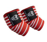 Gymreapers Gomiti per sollevamento pesi (1 paio) - Cinghia flessibile di compressione del gomito da 102 cm e supporto per articolazioni, per panca pressa, powerlifting e pressatura (rosso/bianco)