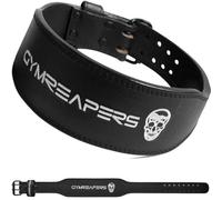 Gymreapers Pelle Pesi Cintura per Bodybuilding, Squatting, Supporto Lombare e Schiena - Imbottitura Posteriore in Vera Pelle, Neoprene, Fibbia Regolabile - per Le Taglie da Uomo e da Donna, Black
