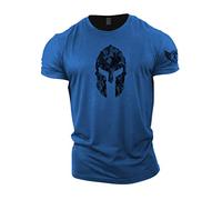 GYMTIER - Maglietta da uomo per bodybuilding, sollevamento pesi e allenamento, motivo: elmo spartano, Blu reale, XXL