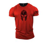 GYMTIER - Maglietta da uomo per bodybuilding, sollevamento pesi e allenamento, motivo: elmo spartano, Rosso, S