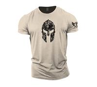 GYMTIER - Maglietta da uomo per bodybuilding, sollevamento pesi e allenamento, motivo: elmo spartano, sabbia, M