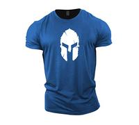 Gymtier - Maglietta da uomo per bodybuilding, stampa con elmo spartano, per l’allenamento in palestra Blu reale M