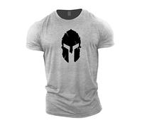 Gymtier - Maglietta da uomo per bodybuilding, stampa con elmo spartano, per l’allenamento in palestra Grigio sportivo XL