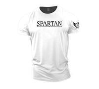 GYMTIER - Maglietta da uomo SPARTAN per bodybuilding, sollevamento pesi e allenamento strongman, bianco, XL