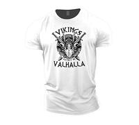 Gymtier Sons of Odin, Victory ou Valhalla Vikings, Chemise Homme pour palestre, musculation, Allenamento, Sollevamento Pesi, Bianco, XL