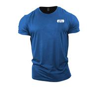 Gymtier, T-Shirt de Ginnastica à teinte unitaire avec Badge, pour Allenamento di Bodybuilding, Bleu réel, L