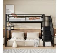 GYNGTLC Letto a soppalco 90 x 200 cm, ripiani, scala portaoggetti, spazio libero sotto il letto per rivestire, ringhiera, senza materasso, nero