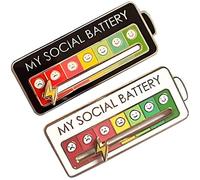 GYORI 2 PCS Interactive Mood Pins, Funny Social Mood Brooch Pin for 7 Days, My Social Battery Interactive Pin, Fashionable Accessories for Backpacks, Jackets, And Hats (Black+White)