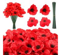 gyoyede 80 pezzi Piante Artificiali Papaveri - Papaveri Rossi Artificiali per il Giorno della Memoria, Piante Artificiali con Fiori e Rami per il 80° Anniversario, Giornata dei Veterani, Decorazione