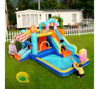 GYQSSD Castello Gonfiabile per Bambini con Soffiatore 450W, Parco Acquatico per Esterni con Doppio Scivolo, Zona di Salto, Pistola Ad Acqua, Castello Gonfiabile Ad Acqua, Carico Massimo 135Kg