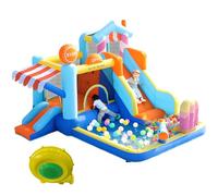 GYQSSD Castello Gonfiabile per Bambini, Parco Acquatico Multifunzionale per Esterni + Trampolino, Scivolo d'Acqua, Piccolo Scivolo, Fontana, Pistole Ad Acqua, Tenda da Sole, Include Soffiatore 450W