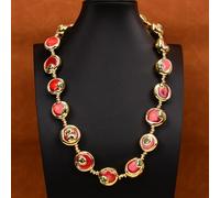 GYQYJPFZM 22" Red Coral Gold Edge Plated Green Crystal Paved Chokers Necklace Lady Classic Coral Jewelry Gifts