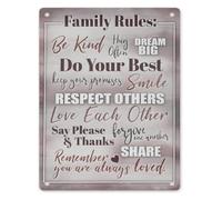 GYQYJPFZM Household Rules Be Kind Hug Often Do Your Best Smile Respect Love Forgive Share Remember You Are Always Loved Metal Tin Sign 8 X 12 in Inspirational Plaque for Office