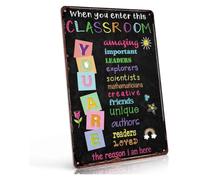 GYQYJPFZM Teacher Welcome Metal Signs 12x8 Inch | Heartwarming classroom greeting on solid metal. Ideal for door walls bulletin boards