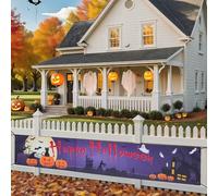 Gyrodymix Happy Halloween Banner Yard Sign Banner Hanging Flag Outdoor Fence Garage Garden Porch Holiday Backdrop Purple Black
