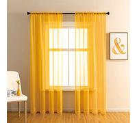 GYROHOME Tenda in voile trasparente con tasca per canna, filtro per la luce del sole, trasparente, per camera da letto, patio, set di 2 pannelli, giallo oro, 132 x 213 cm