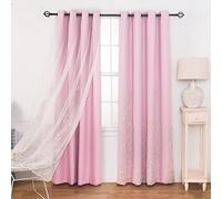 GYROHOME Tende a doppio strato con trecce velate ricamate, in voile trasparente, per la stanza e per le ragazze, 2 pannelli, 132 x 243 cm, rosa