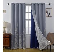 GYROHOME Tende a doppio strato con velo goffrato, tende miste e abbinate, tende oscuranti e termoisolanti per ragazze, 2 pannelli, 132 x 183 cm, blu navy