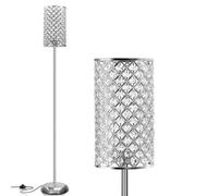 GyroVu Lampada da terra in cristallo, elegante lampada da terra moderna con finitura argentata, lampada ad alto palo con interruttore on/off a pedale per soggiorno, camera da letto per ragazze, comò