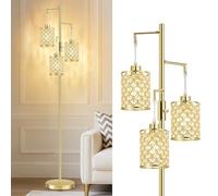 GyroVu Lampada da terra in cristallo, lampada alta a 3 luci con paralume in cristallo K9 scintillante, interruttore rotante, facile da montare, ideale per soggiorno, camera da letto, ufficio domestico