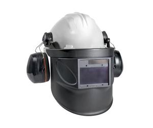 GYS - 080607 - Casco rigido GYS con paraorecchie e protezione per saldatura - Casco da costruzione con protezioni acustiche.