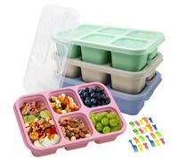 GYSRXS 4 Pezzi Scatole Snack con 5 Scomparti Contenitori per Snack per Bambini e Adulti con Coperchi Trasparenti e 20×Forchetta di Frutta Bento per Scuola Lavoro Picnic
