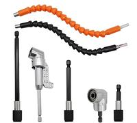 GYSRXS 7 Pezzi Set di Punta da Trapano Adattatore con 2×Adattatore per Trapano ad Angolo Retto 105°3×Aste di Prolunga Esagonali da 1/4" 2×Prolunga Flessibile Avvitatore