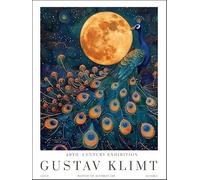 GYTRI CGFHJ Gustav Klimt Poster Stampe Animali Vintage Wall Art Color Picture《Luna e pavone》Gustav Klimt Dipinto su tela per arredamento salotto 50x60cm senza cornice