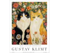 GYTRI CGFHJ Gustav Klimt Poster Stampe Animali Vintage Wall Art Immagine a colori《Due gatti in giardino》Gustav Klimt Dipinto su tela per arredamento salotto 50x60cm senza cornice