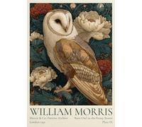 GYTRI CGFHJ Poster William Morris Illustrazione murale moderna《Gufo da Barbagia nel Peony Bower》di William Morris Stampe Dipinto su tela di uccelli per arredamento casa, 50x70cm Senza cornice
