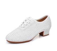 GYUBL Scarpe da Ballo da Sala Donna con Lacci Scarpe da Allenamento e Insegnamento per Danza Latina, Salsa, Bachata e Tango, LP112-Bianco-3-R,EU40