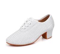 GYUBL Scarpe da Ballo da Sala Donna con Lacci Scarpe da Allenamento e Insegnamento per Danza Latina, Salsa, Bachata e Tango, LP112-Bianco-5-MD,EU38
