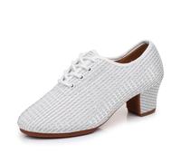 GYUBL Scarpe da Ballo da Sala Donna con Lacci Scarpe da Allenamento e Insegnamento per Danza Latina, Salsa, Bachata e Tango, LP112-Bianco-5-R,EU34