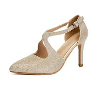 GYUBL Scarpe da Ballo Latino Donna Cinturino Regolabile Comfort per Salsa e Bachata,Modèle DS-876,Oro,EU39