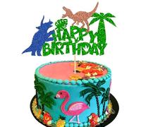 Gyufise 1 confezione da 1 decorazione per torta con dinosauri e dinosauri con glitter verdi per decorazioni per feste di compleanno a tema dinosauro giurassico Dino Jungle