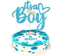 Gyufise 1 confezione da 1 topper per torta con glitter blu, con scritta "It's a Boy", per la decorazione di genere, per baby shower, per il primo 2° 3° compleanno