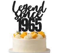 Gyufise 1 confezione da 1 topper per torta con scritta "Legend Since 1965", con glitter neri, per 60° compleanno, compleanno, compleanno, anniversario, festa, decorazione per feste