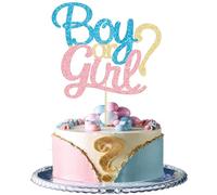 Gyufise 1 confezione da 1 topper per torta glitterato per ragazzo o ragazza, blu e rosa, decorazione per torta Lui o Lei, per festa nascituro, rivelazione del sesso, decorazione per feste