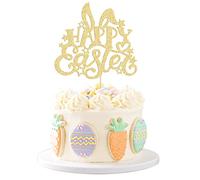 Gyufise 1 confezione da 1 topper per torta pasquale, con glitter dorati, decorazione per torta a forma di coniglietto pasquale, decorazione per feste di compleanno