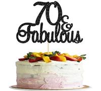 Gyufise 1 confezione da 70 decorazioni per torta di compleanno, 70 pezzi, colore nero glitterato, per 70° compleanno, 70° anniversario, feste, decorazioni per feste