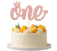 Gyufise 1 confezione di topper per torta oro rosa glitterato uno con corona decorazione per torta per ragazza ragazzo 1 ° baby shower compleanno matrimonio anniversario forniture per feste